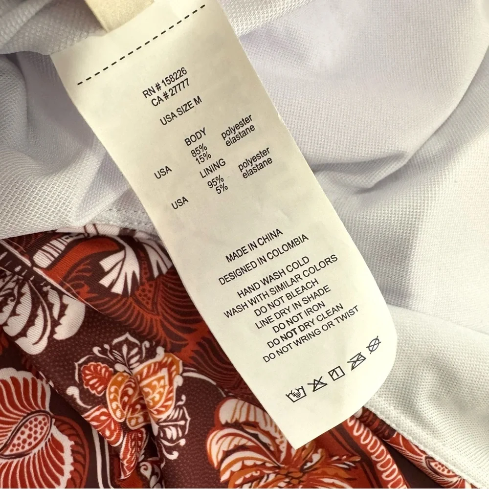 NWT Phax Sz M One Piece Printed Swimsuit Front Twist Stretch Long Sleeve Orange